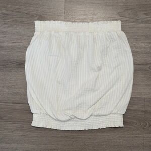 Anthropologie White Seersucker Smocked Tube Top Strapless XS Cotton Summer Boho